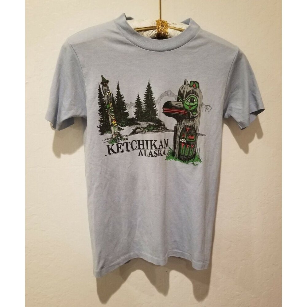 Wright's Mens Blue Crew neck Short Sleeve Ketchikan Alaska Graphic T-Shirt Small